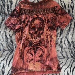 Affliction Red and Black Skull Graphic Tee